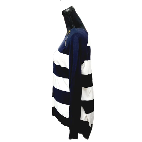 Michael Michael Kors Womens Navy & White Stripe Shoulder Zip Top Sz M - Picture 5 of 7